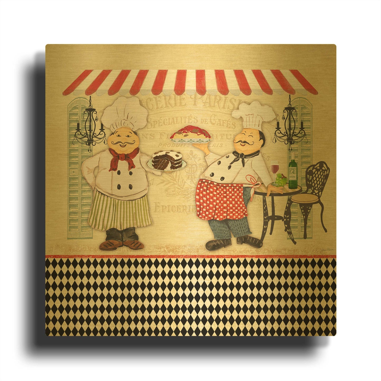 'French Cafe Chefs B' By Jean Plout Gold Metal Wall Art