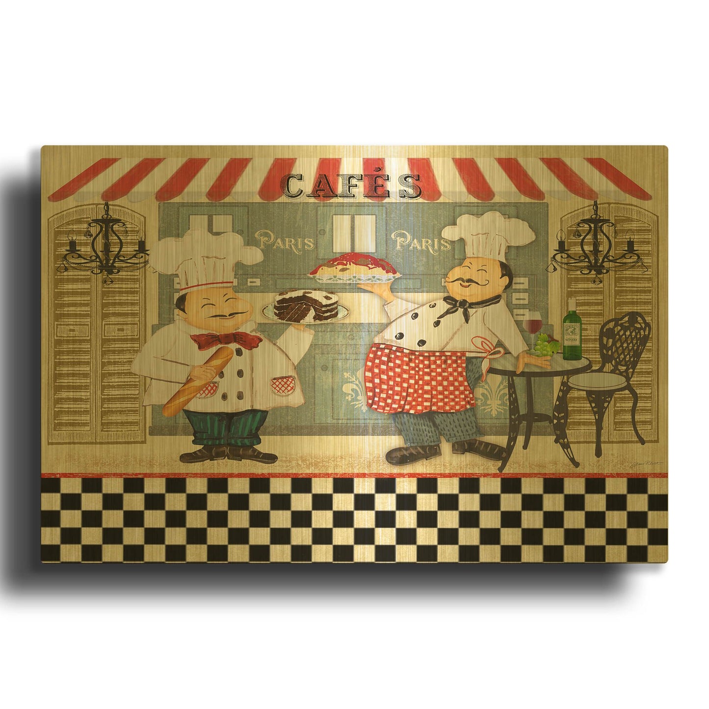 'French Cafe Chefs' By Jean Plout Gold Metal Wall Art
