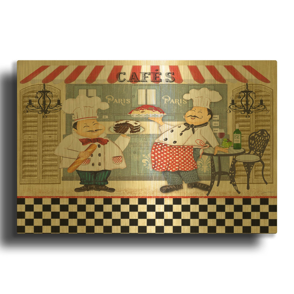 'French Cafe Chefs' By Jean Plout Gold Metal Wall Art