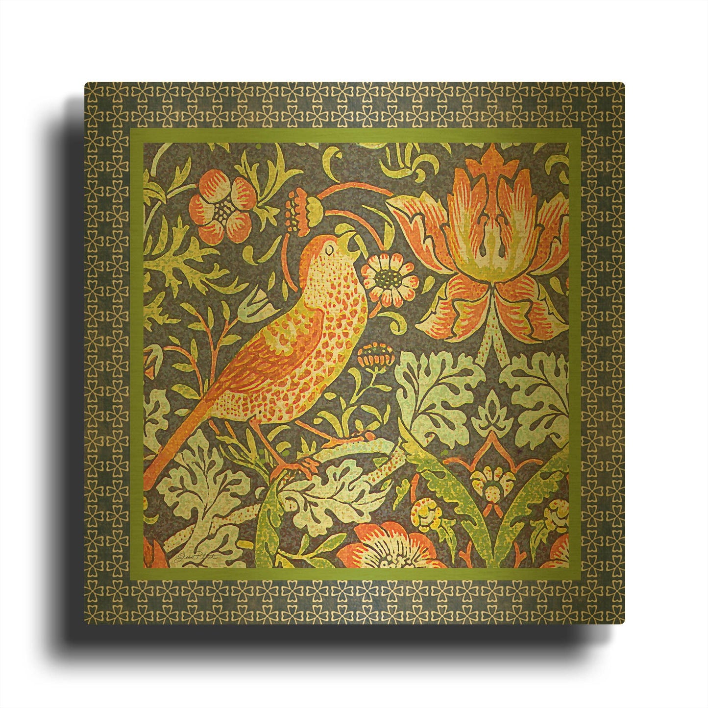 'Vintage Birds I' By Jean Plout Gold Metal Wall Art