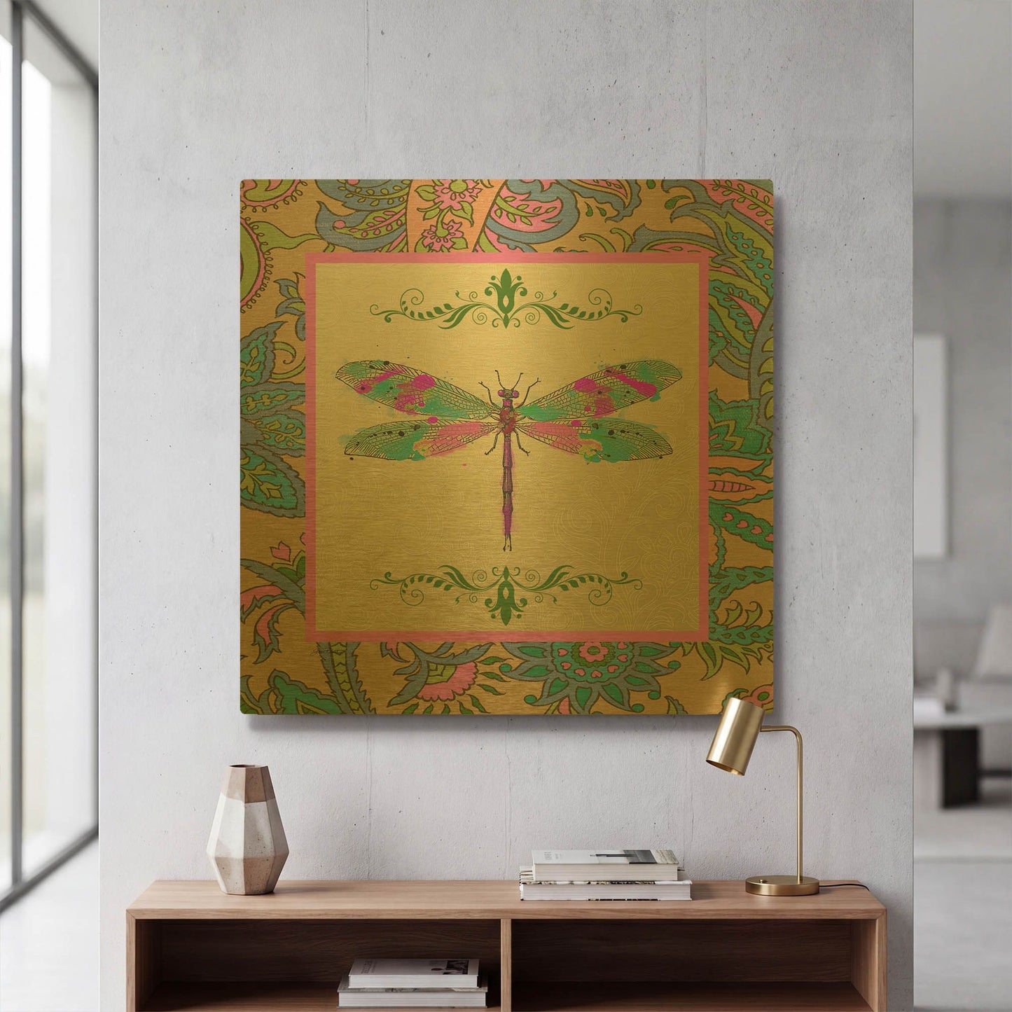 'Paisley Madness B' By Jean Plout Gold Metal Wall Art