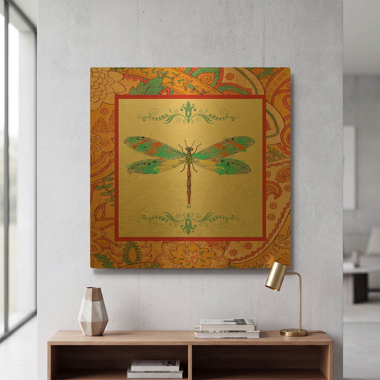 'Paisley Madness E' By Jean Plout Gold Metal Wall Art