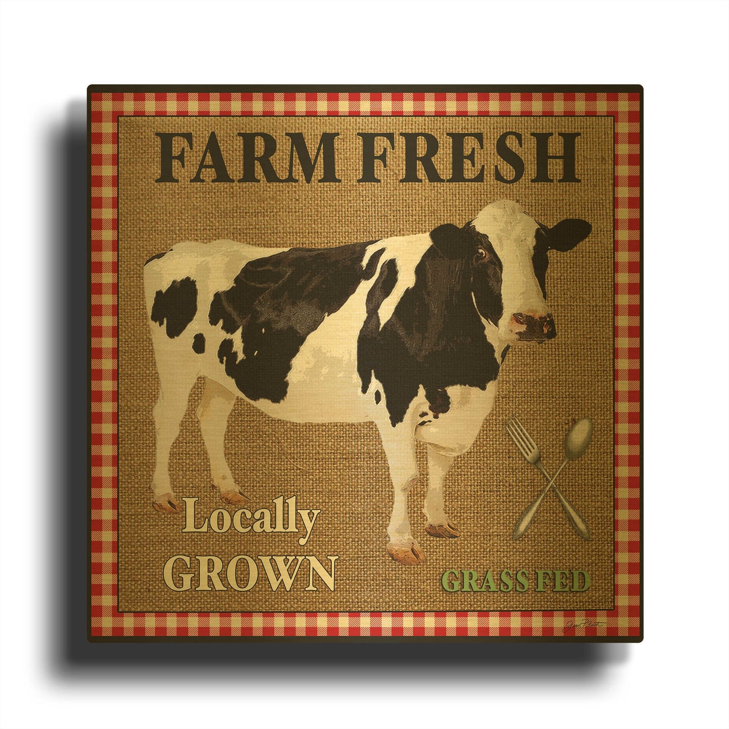 'Farm Fresh Cow' By Jean Plout Gold Metal Wall Art