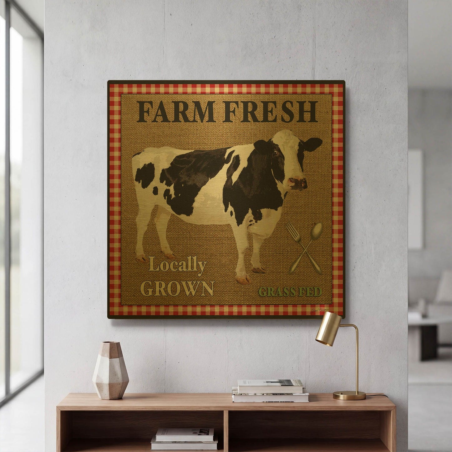 'Farm Fresh Cow' By Jean Plout Gold Metal Wall Art