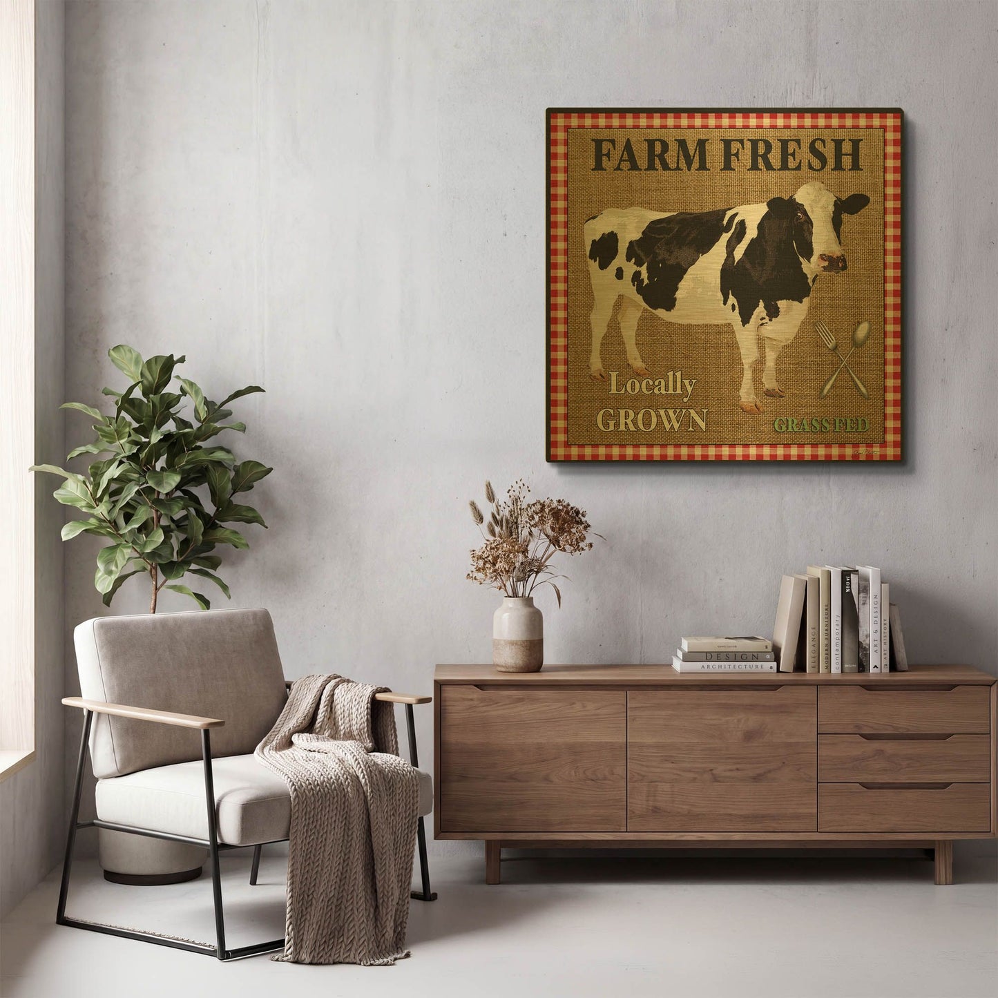 'Farm Fresh Cow' By Jean Plout Gold Metal Wall Art