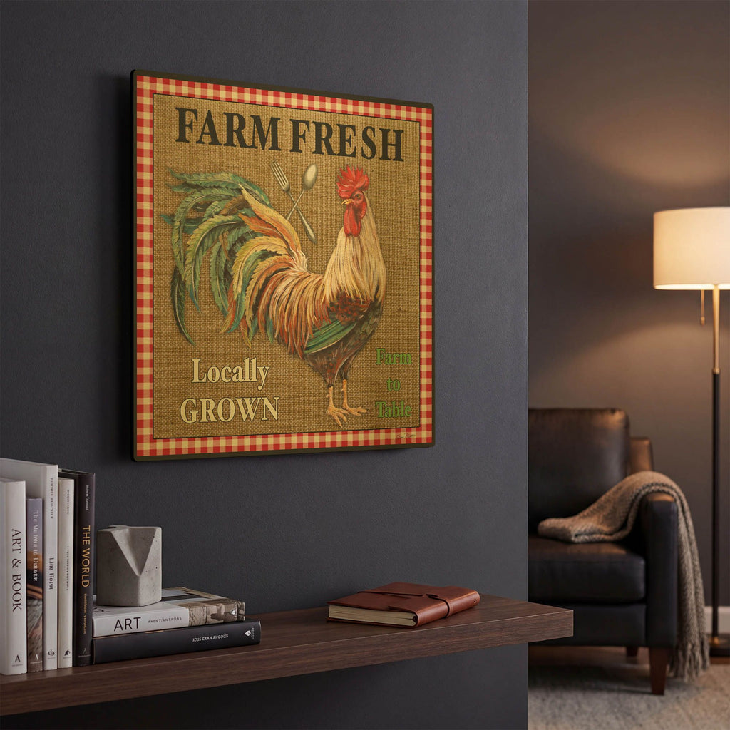 'Farm Fresh Rooster' By Jean Plout Gold Metal Wall Art