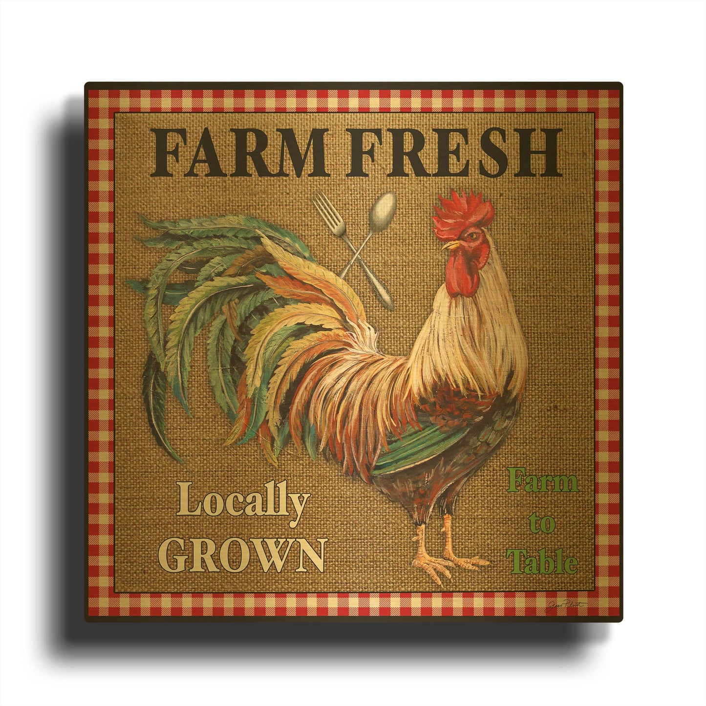 'Farm Fresh Rooster' By Jean Plout Gold Metal Wall Art