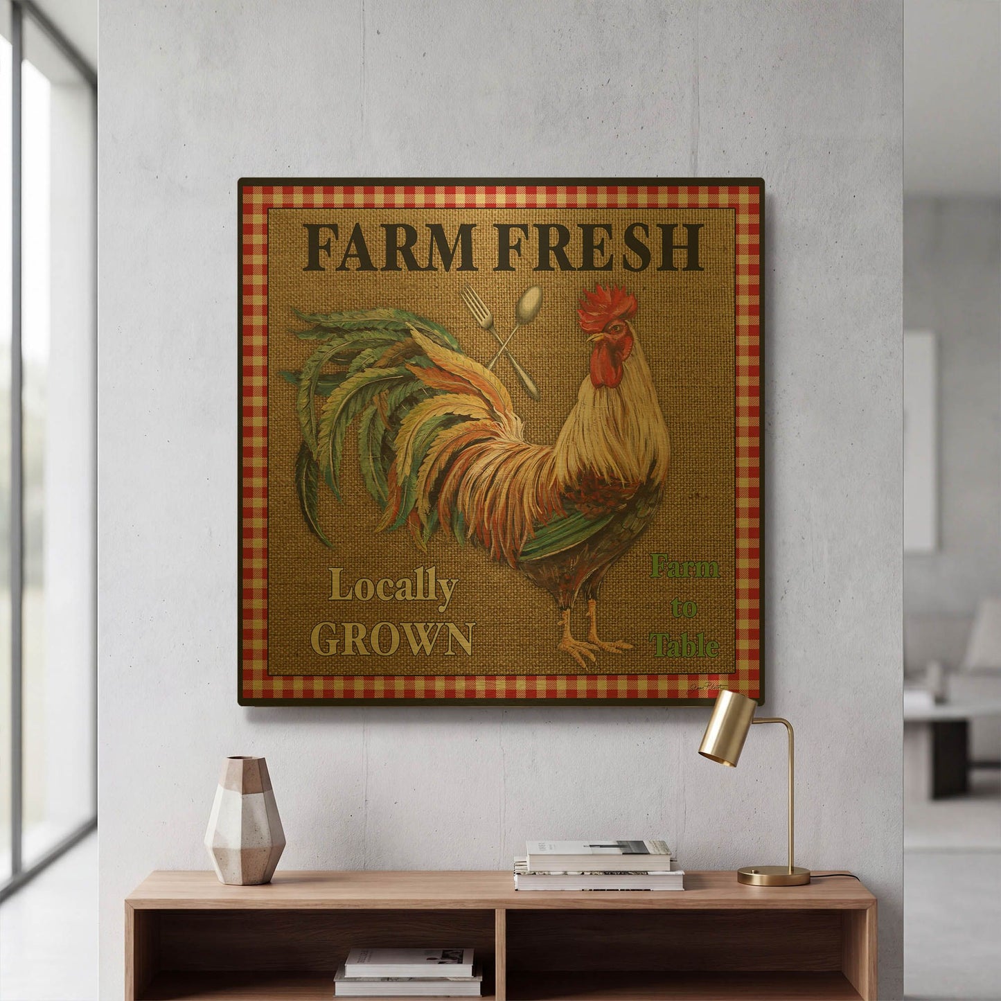 'Farm Fresh Rooster' By Jean Plout Gold Metal Wall Art