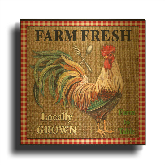 'Farm Fresh Rooster' By Jean Plout Gold Metal Wall Art