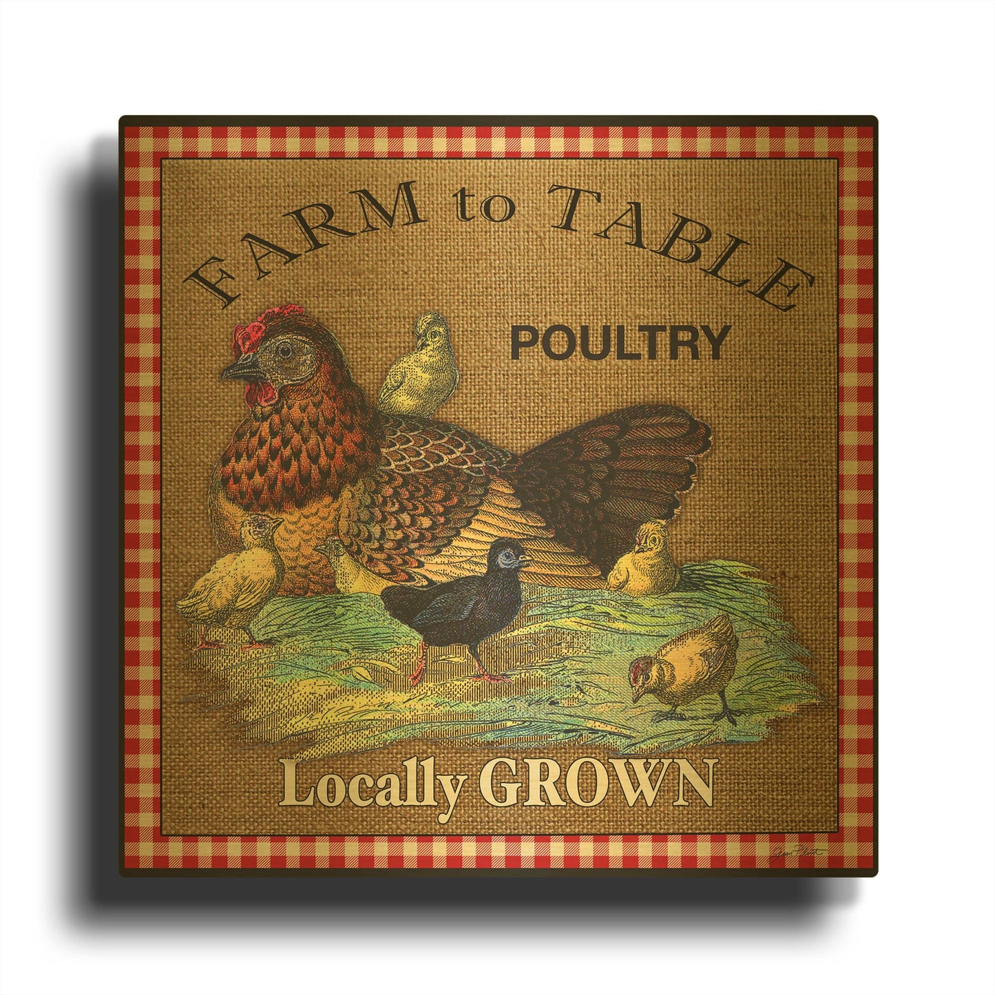 'Fram To Table Hen' By Jean Plout Gold Metal Wall Art