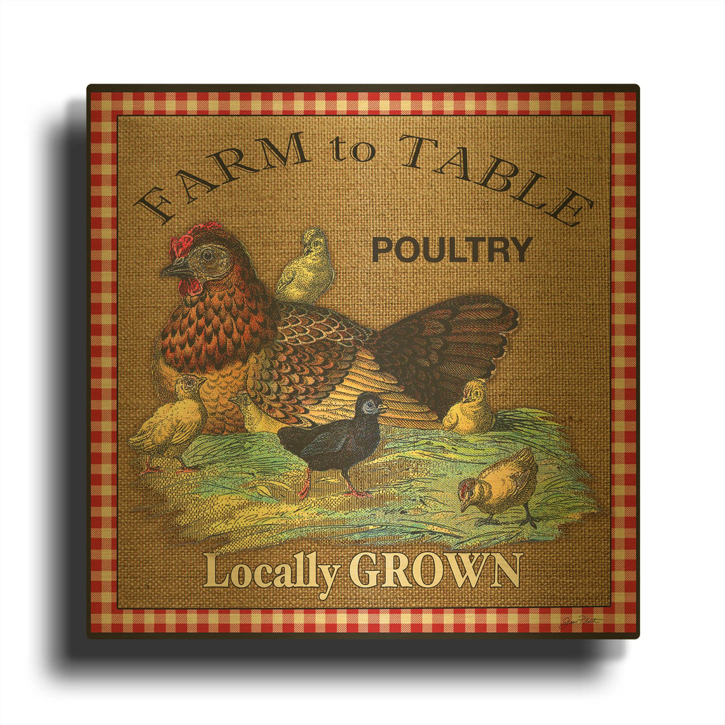 'Fram To Table Hen' By Jean Plout Gold Metal Wall Art
