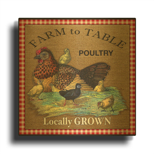 'Fram To Table Hen' By Jean Plout Gold Metal Wall Art