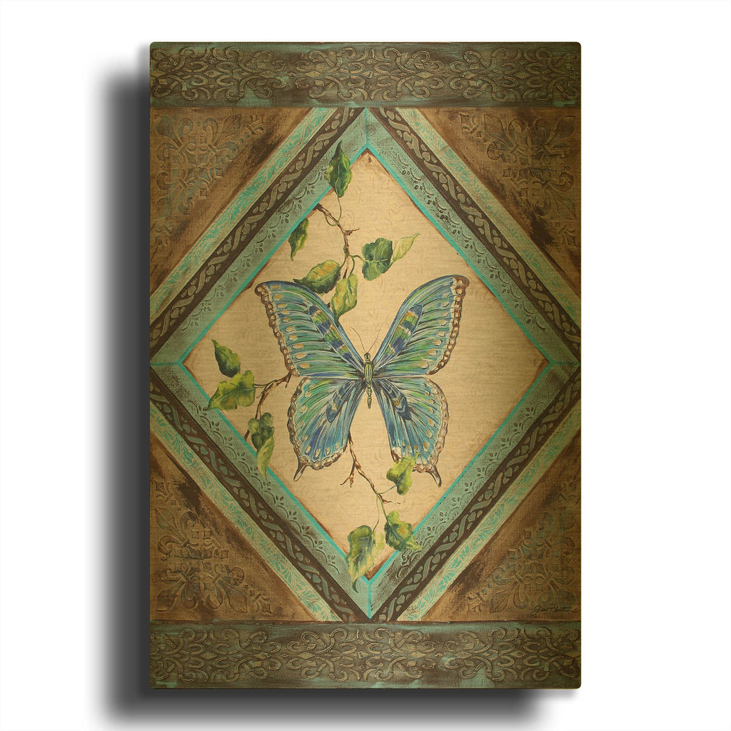 'Papillon Bleu' By Jean Plout Gold Metal Wall Art