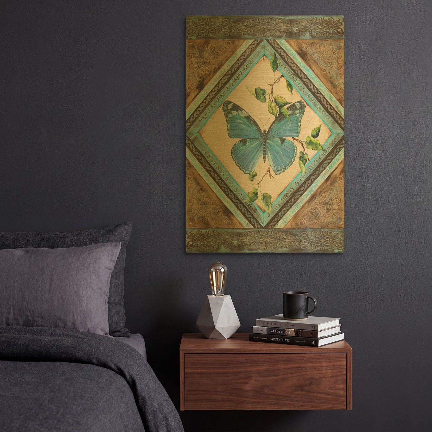 'Papillon Bleu II' By Jean Plout Gold Metal Wall Art