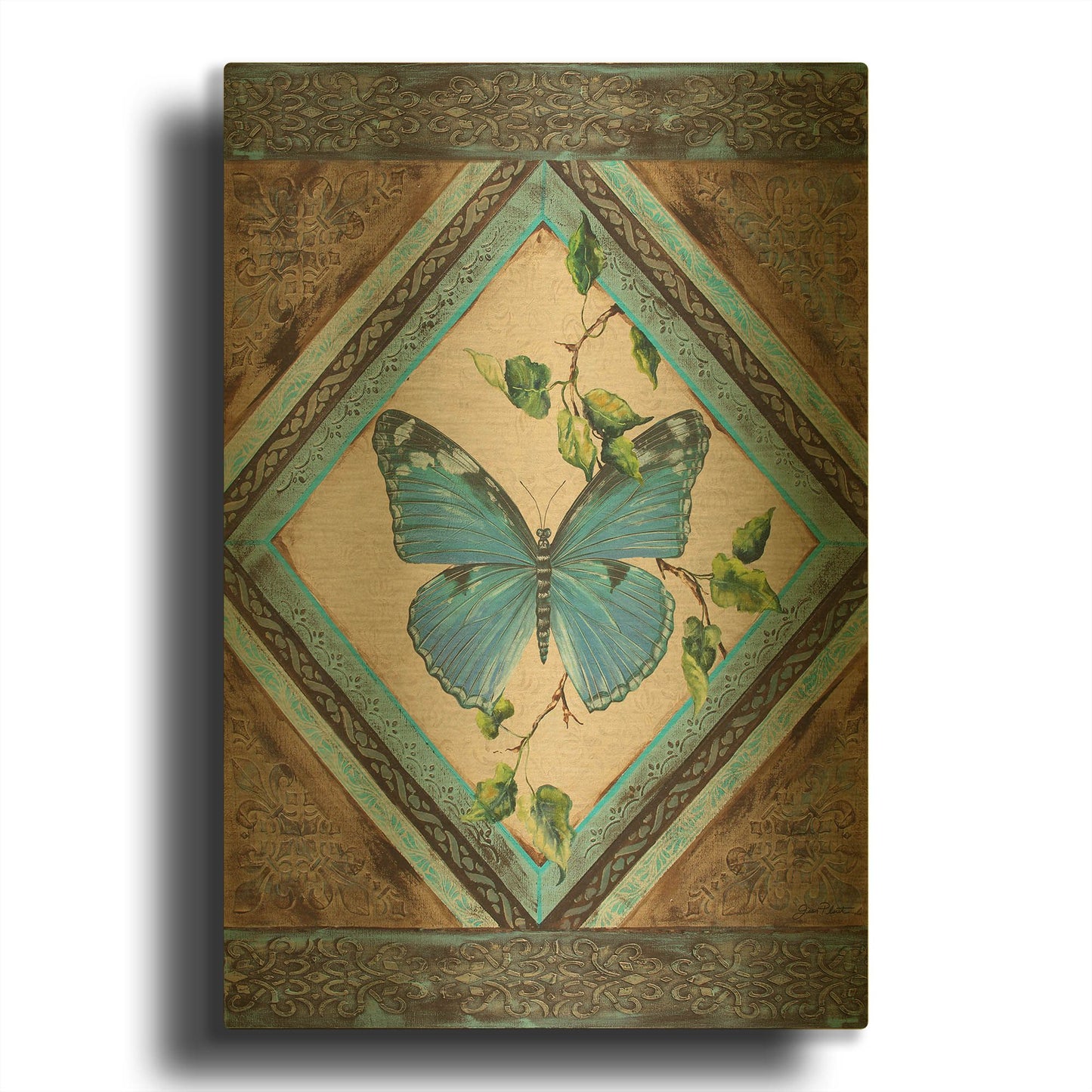 'Papillon Bleu II' By Jean Plout Gold Metal Wall Art