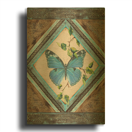 'Papillon Bleu II' By Jean Plout Gold Metal Wall Art