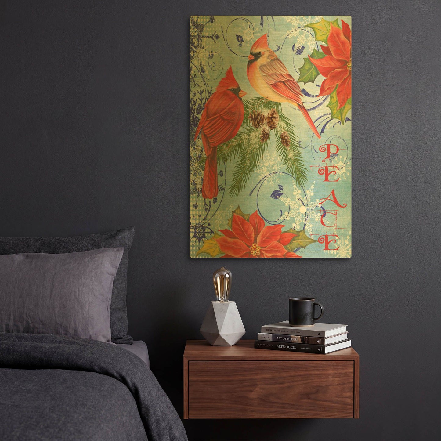 'Winter Blue Cardinals' By Jean Plout Gold Metal Wall Art