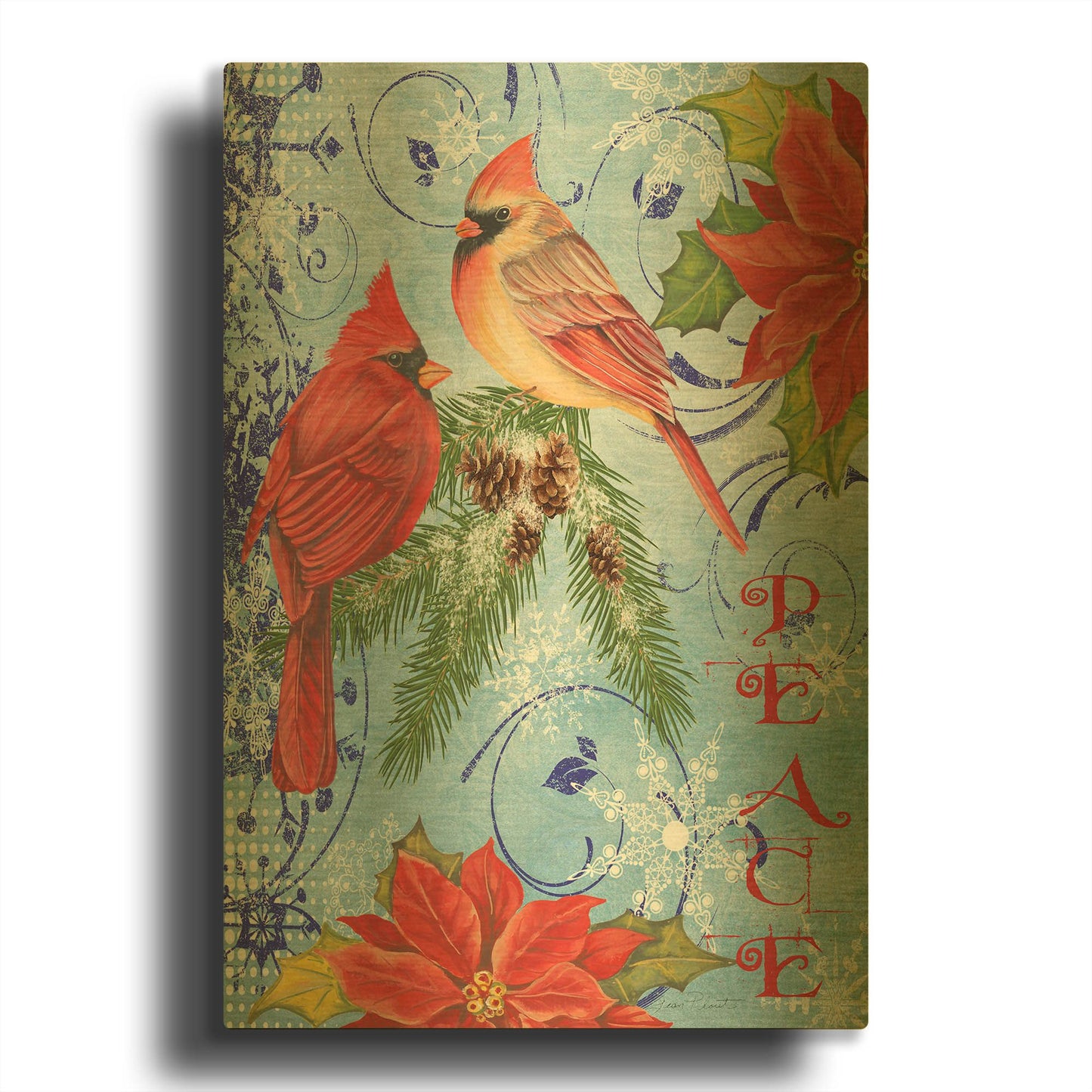 'Winter Blue Cardinals' By Jean Plout Gold Metal Wall Art