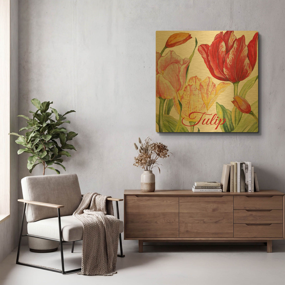 'Tulip B' By Jean Plout Gold Metal Wall Art