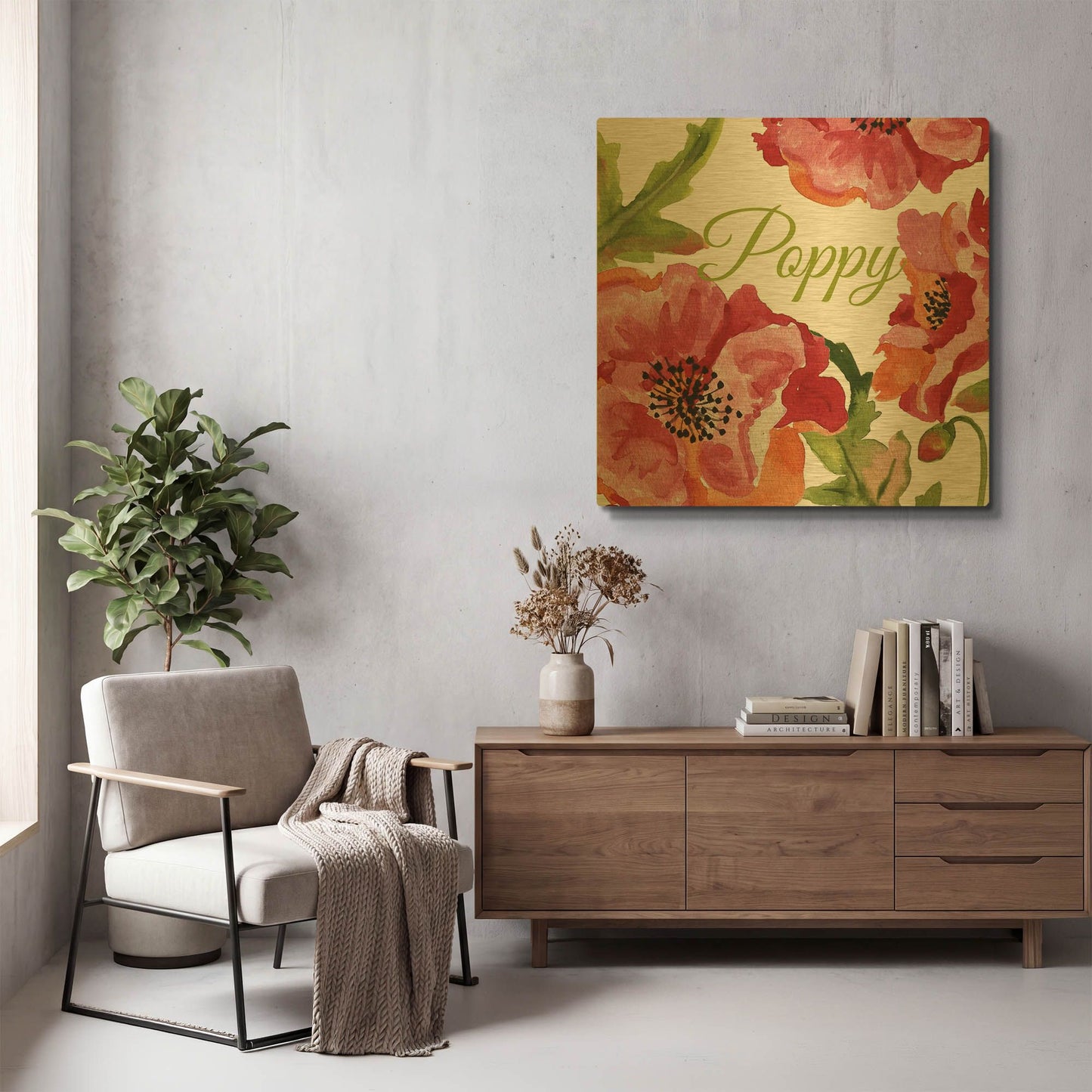 'Poppy A' By Jean Plout Gold Metal Wall Art