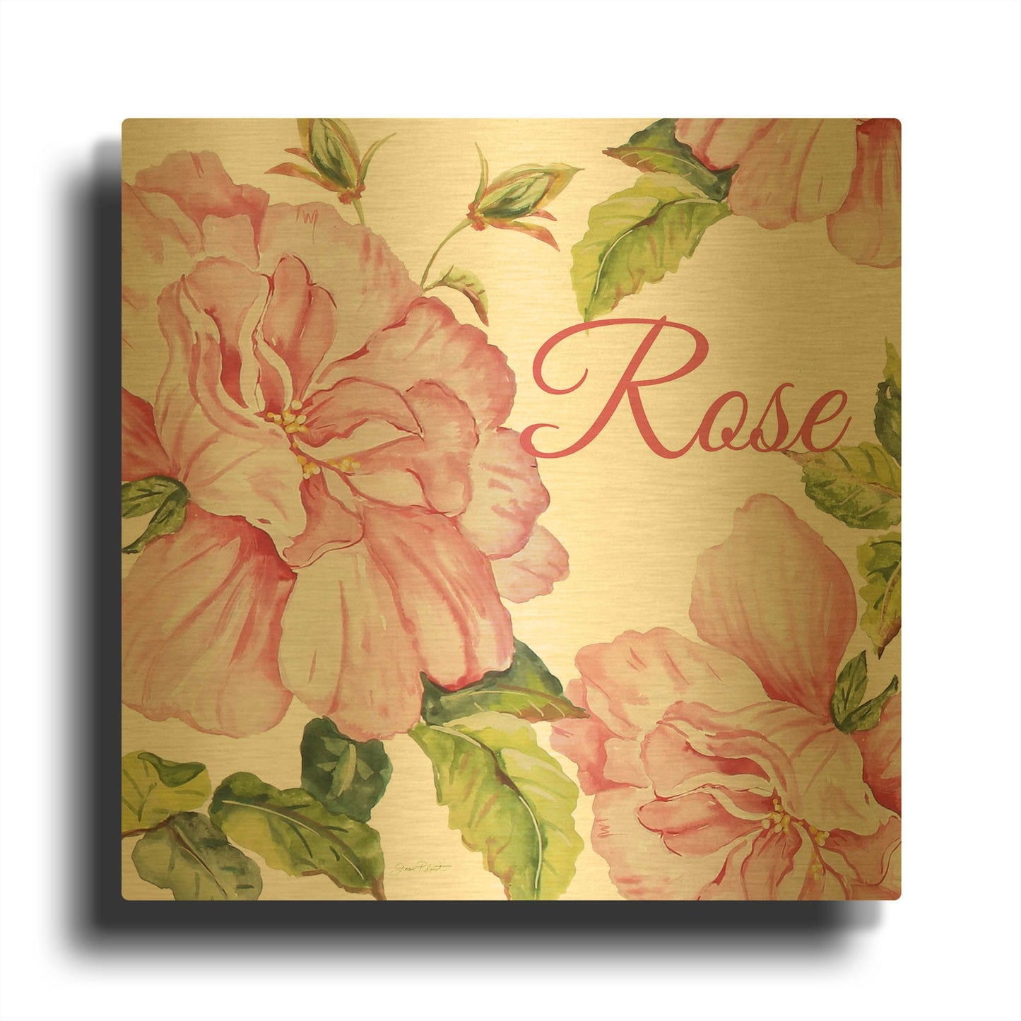 'Rose A' By Jean Plout Gold Metal Wall Art