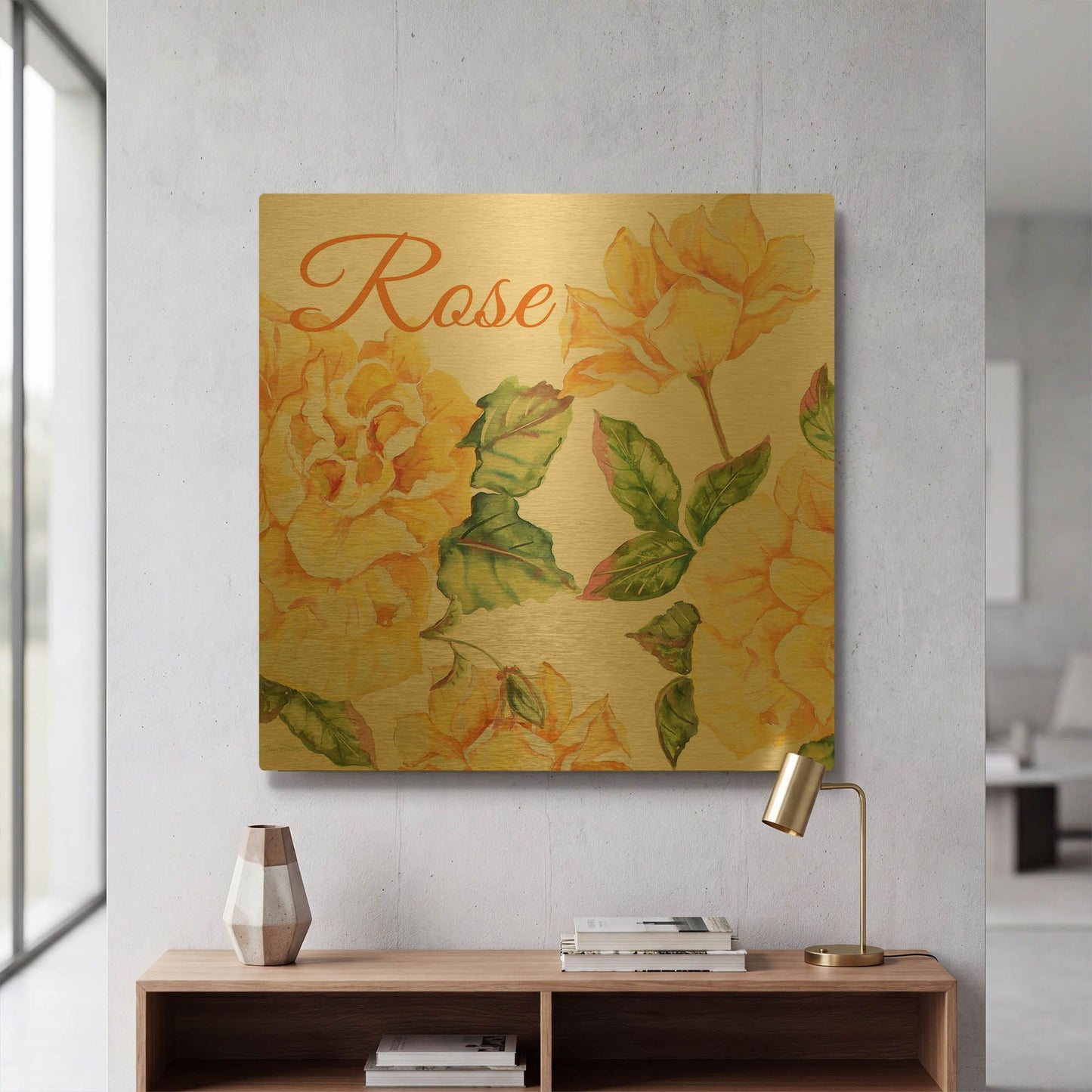 'Rose B' By Jean Plout Gold Metal Wall Art