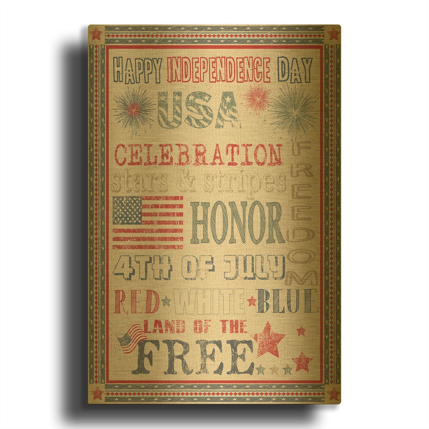 '4th Of July On Flour Sack Boarder C' By Jean Plout Gold Metal Wall Art
