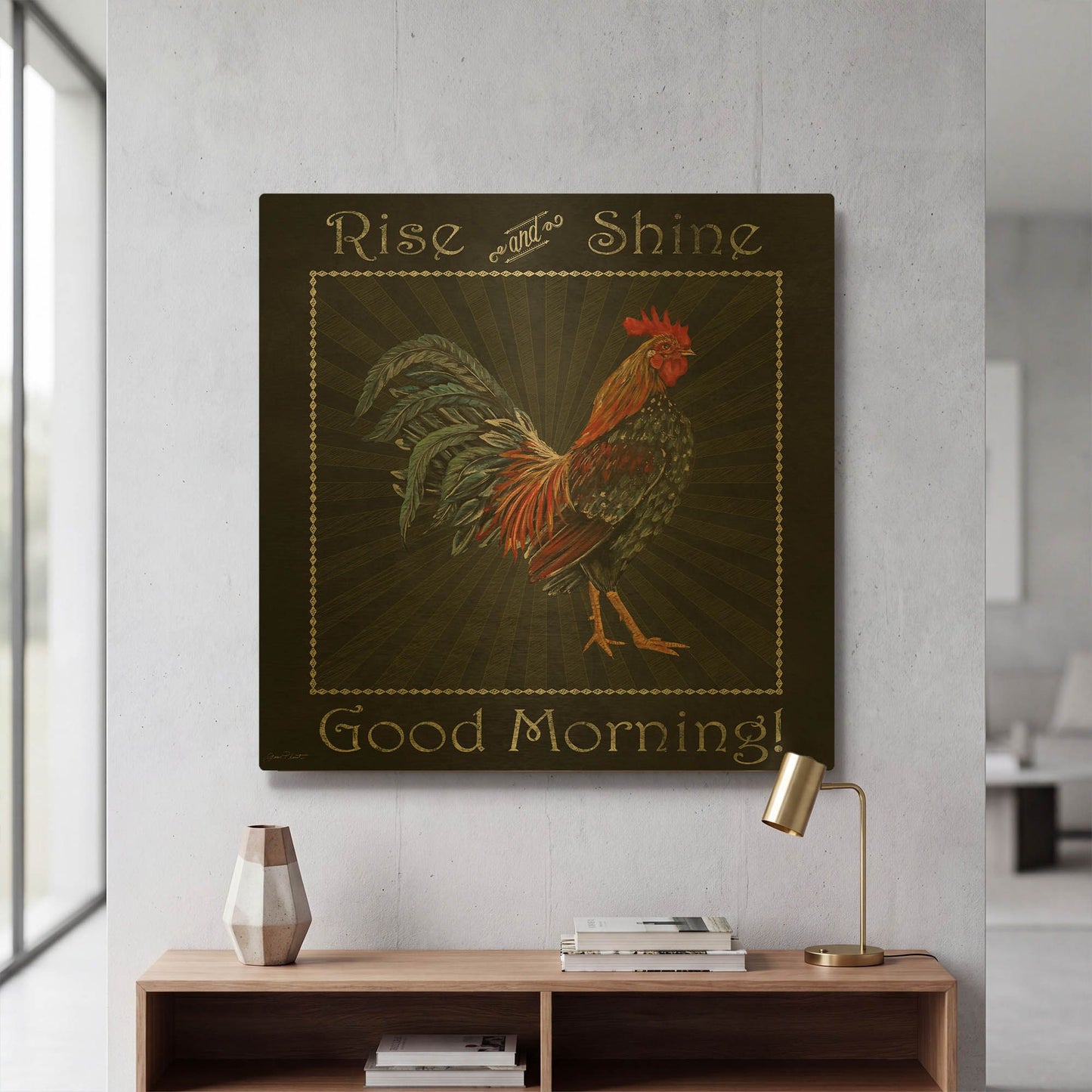 'Good Morning Rooster I' By Jean Plout Gold Metal Wall Art