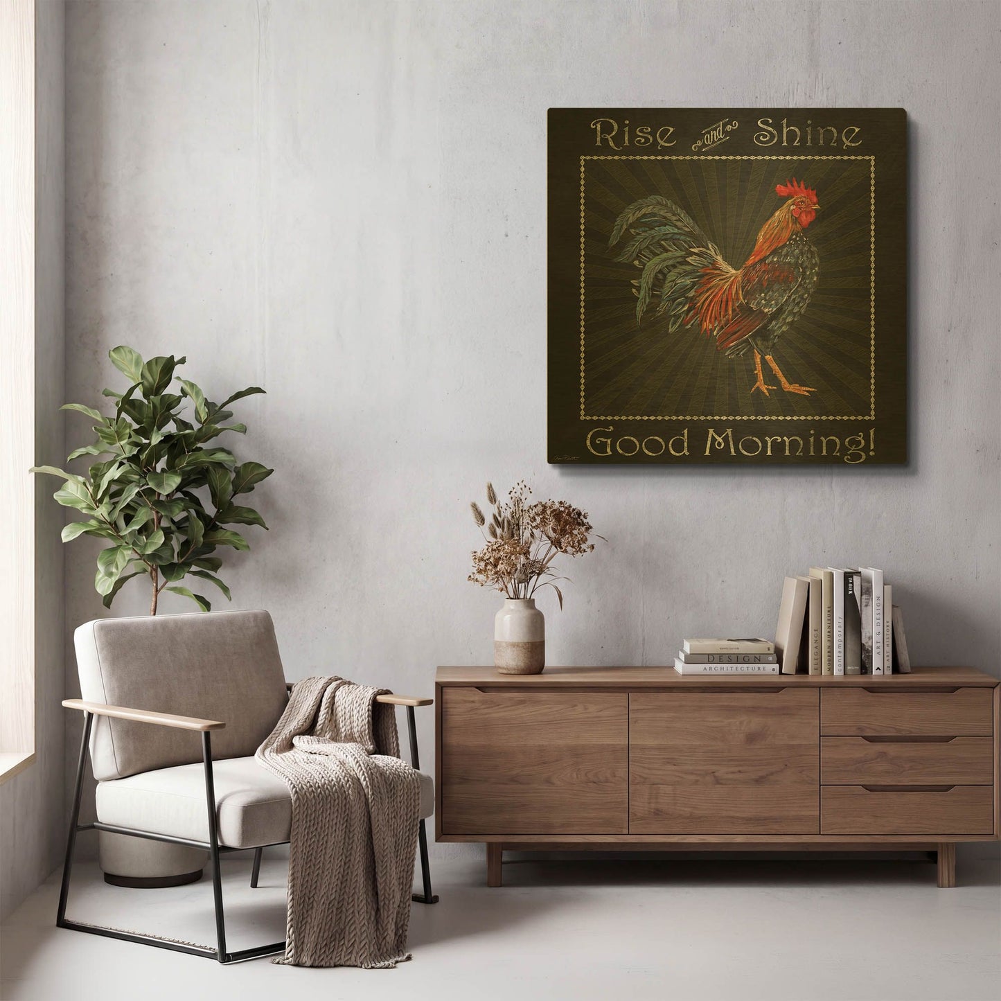 'Good Morning Rooster I' By Jean Plout Gold Metal Wall Art