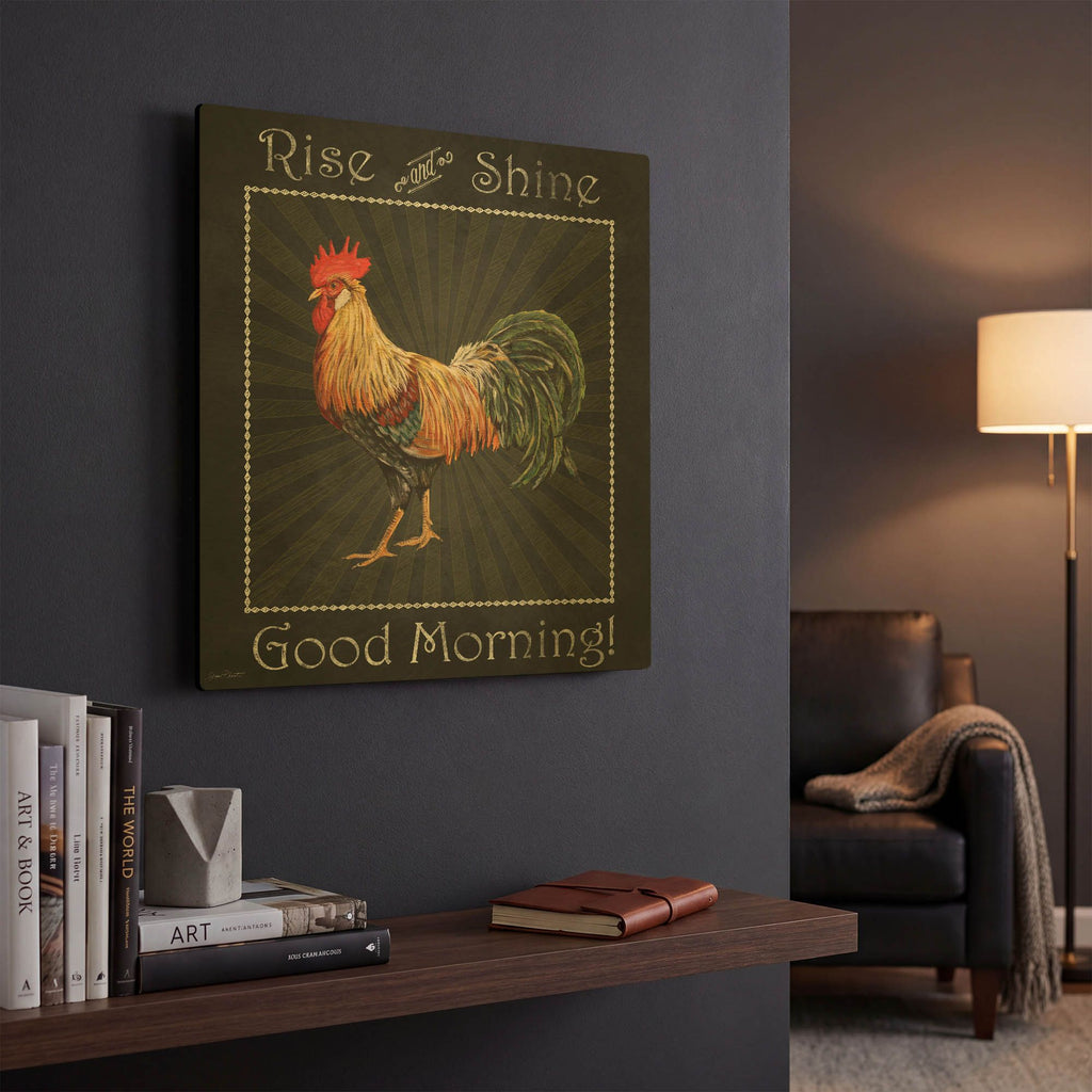 'Good Morning Rooster II' By Jean Plout Gold Metal Wall Art