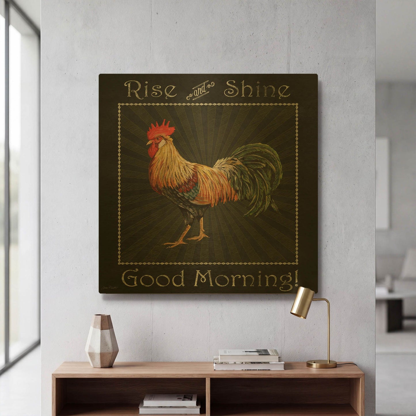 'Good Morning Rooster II' By Jean Plout Gold Metal Wall Art