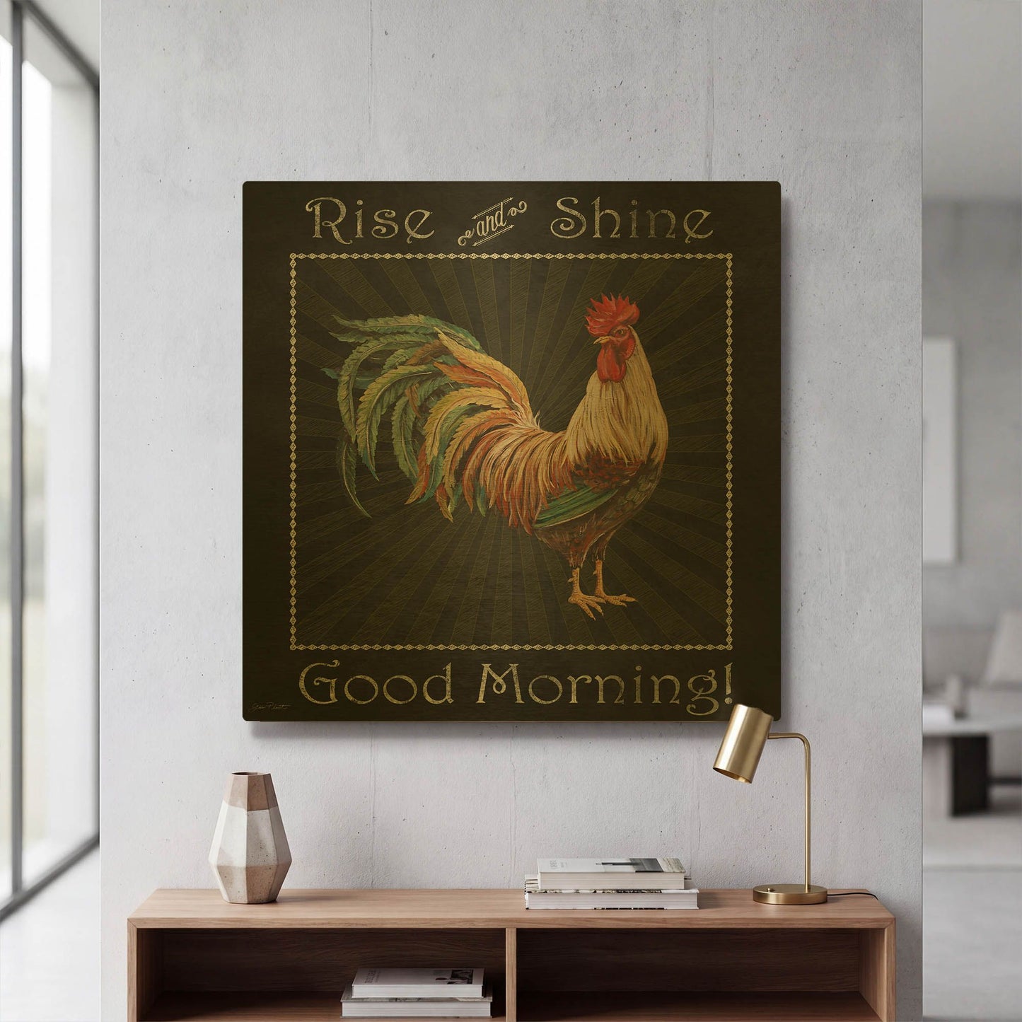 'Good Morning Rooster III' By Jean Plout Gold Metal Wall Art