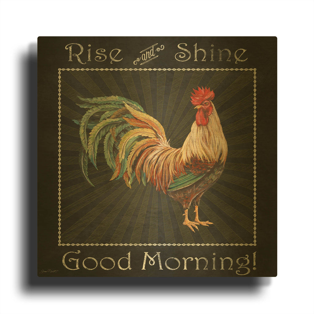 'Good Morning Rooster III' By Jean Plout Gold Metal Wall Art