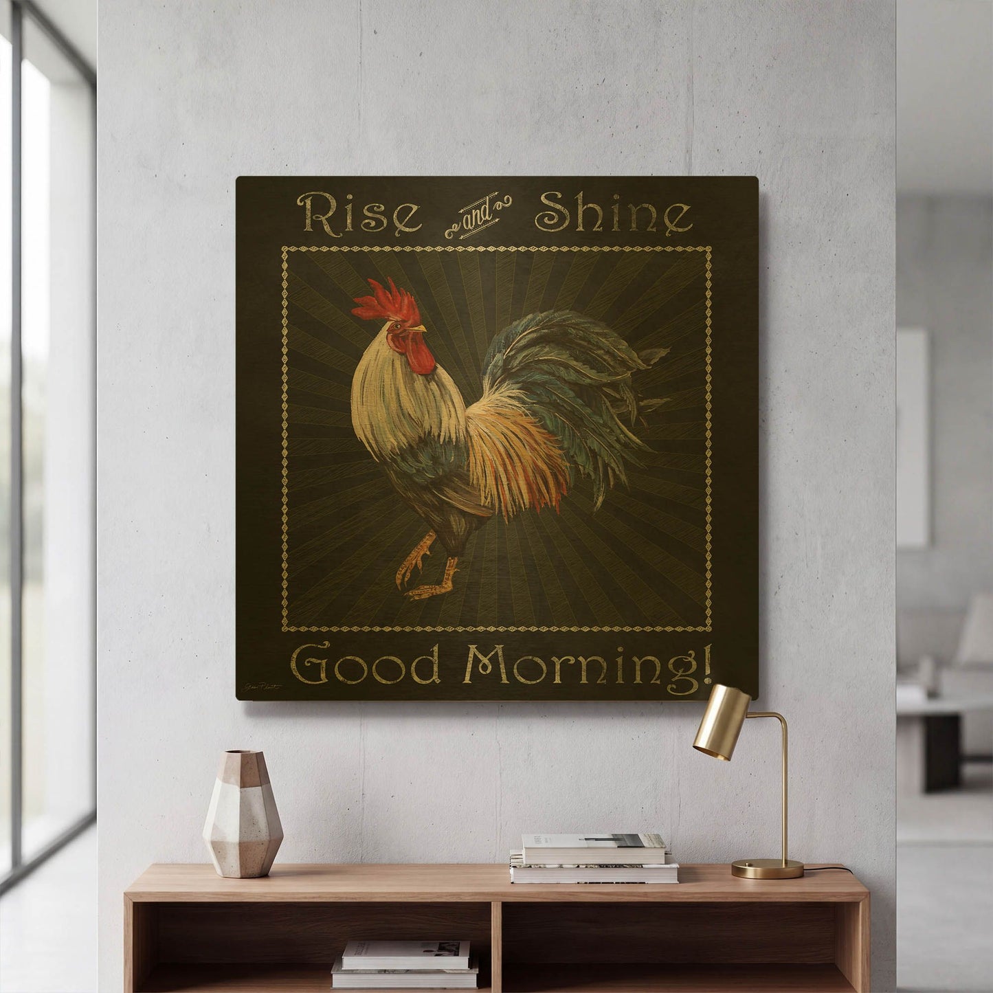 'Good Morning Rooster IV' By Jean Plout Gold Metal Wall Art