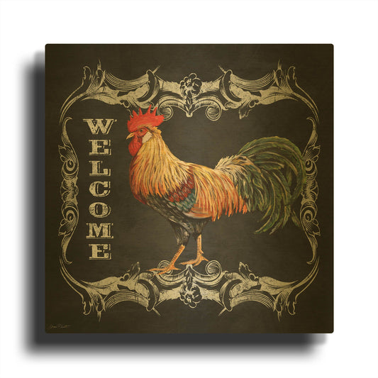 'Welcome Rooster I' By Jean Plout Gold Metal Wall Art
