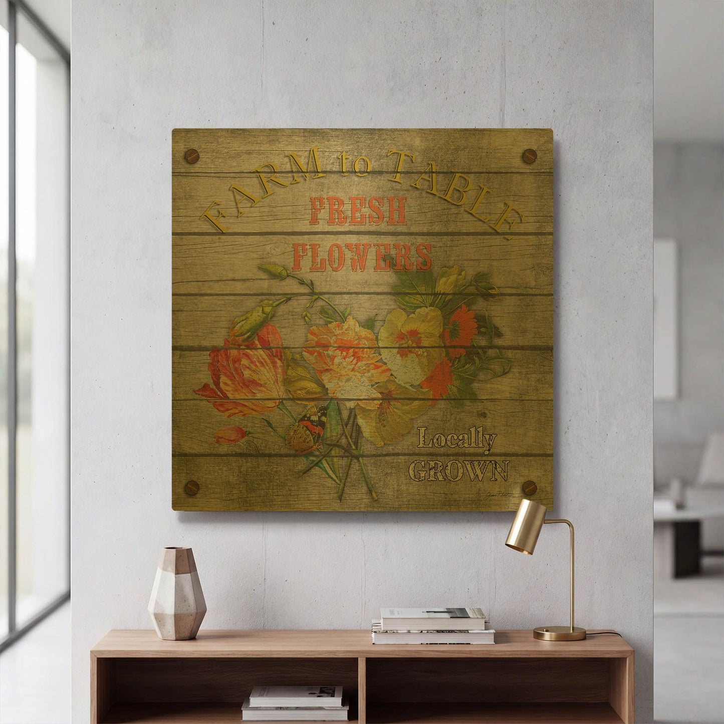'Farm To Table Fresh Flowers' By Jean Plout Gold Metal Wall Art