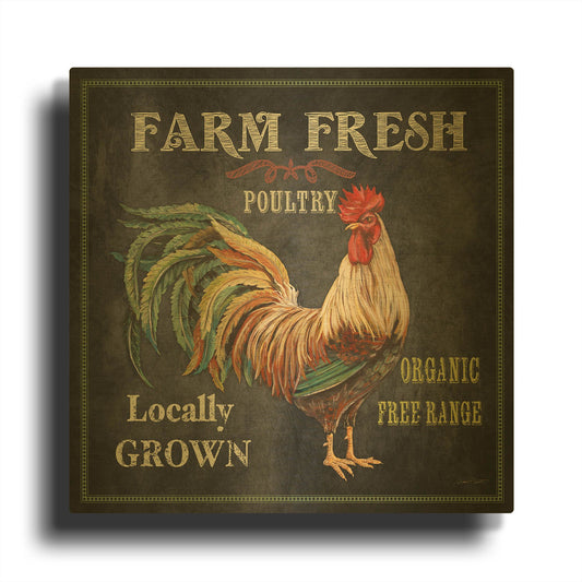 'Farm Fresh Rooster III' By Jean Plout Gold Metal Wall Art