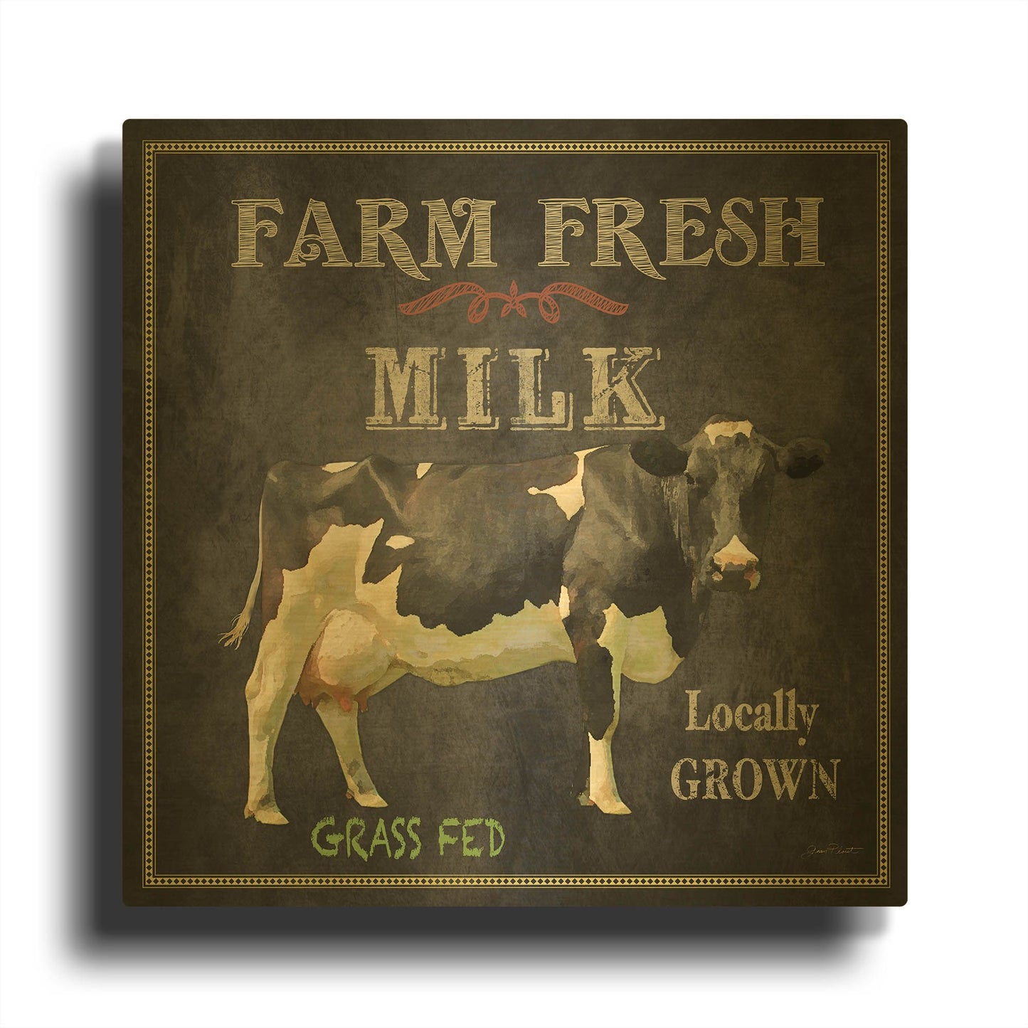 'Farm Fresh Milk' By Jean Plout Gold Metal Wall Art