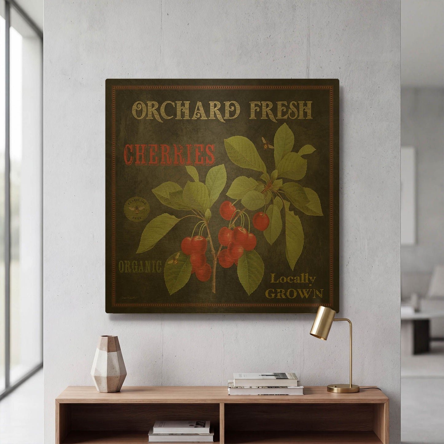 'Orchard Fresh Cherries' By Jean Plout Gold Metal Wall Art