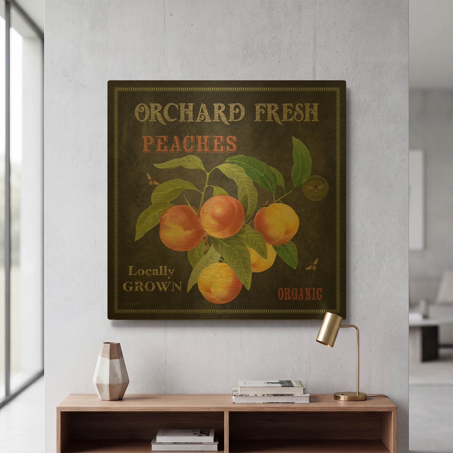 'Orchard Fresh Peaches' By Jean Plout Gold Metal Wall Art