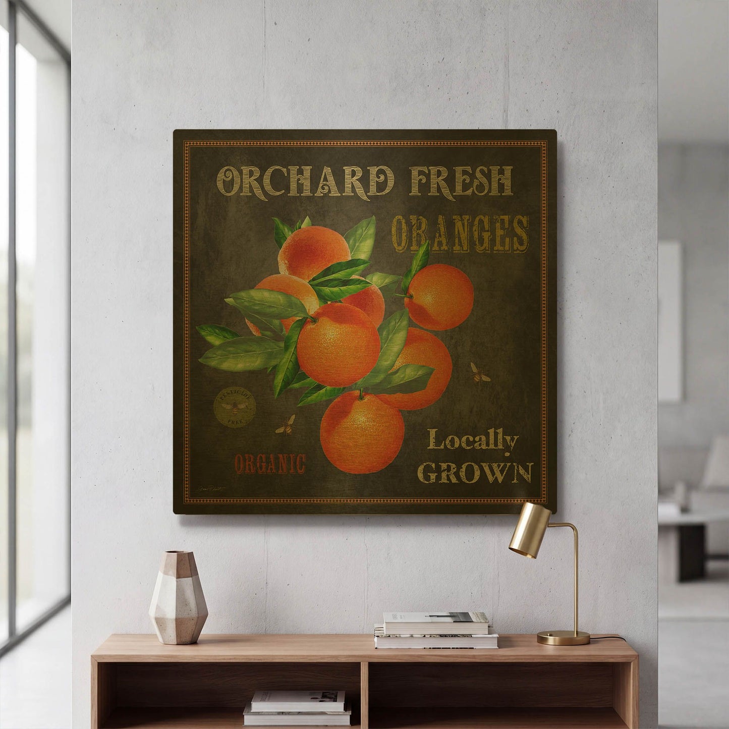 'Orchard Fresh Oranges' By Jean Plout Gold Metal Wall Art