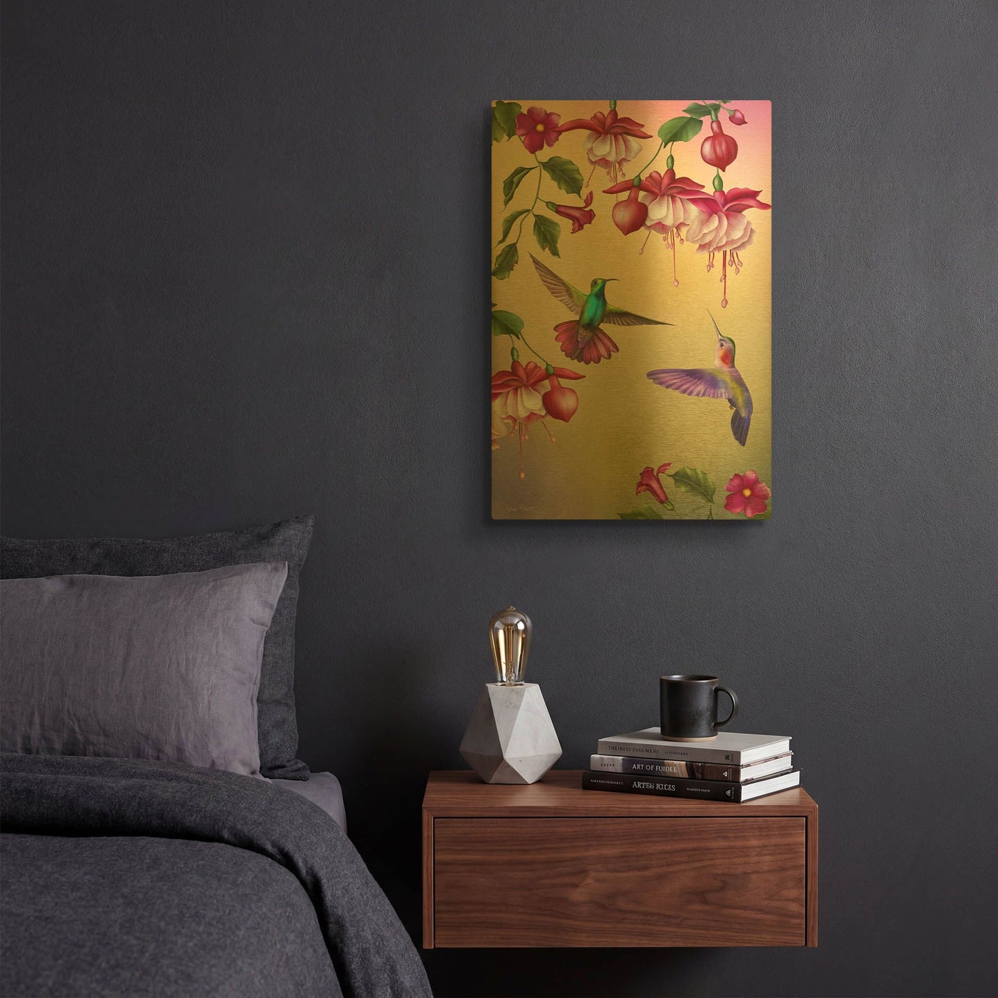 'Fuchsias-Flag' By Jean Plout Gold Metal Wall Art