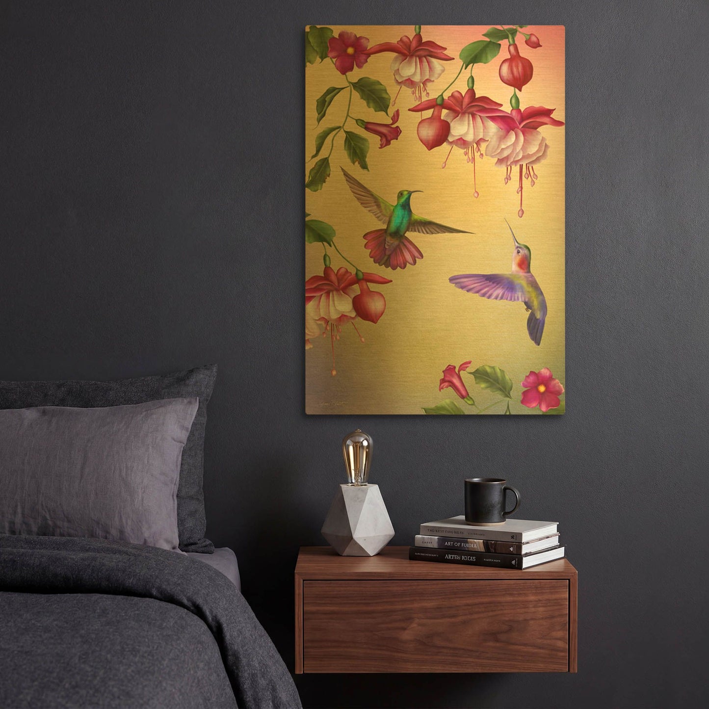 'Fuchsias-Flag' By Jean Plout Gold Metal Wall Art