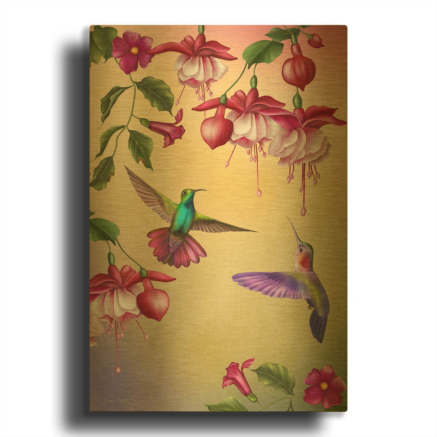 'Fuchsias-Flag' By Jean Plout Gold Metal Wall Art
