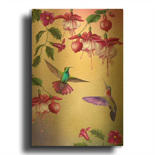 'Fuchsias-Flag' By Jean Plout Gold Metal Wall Art