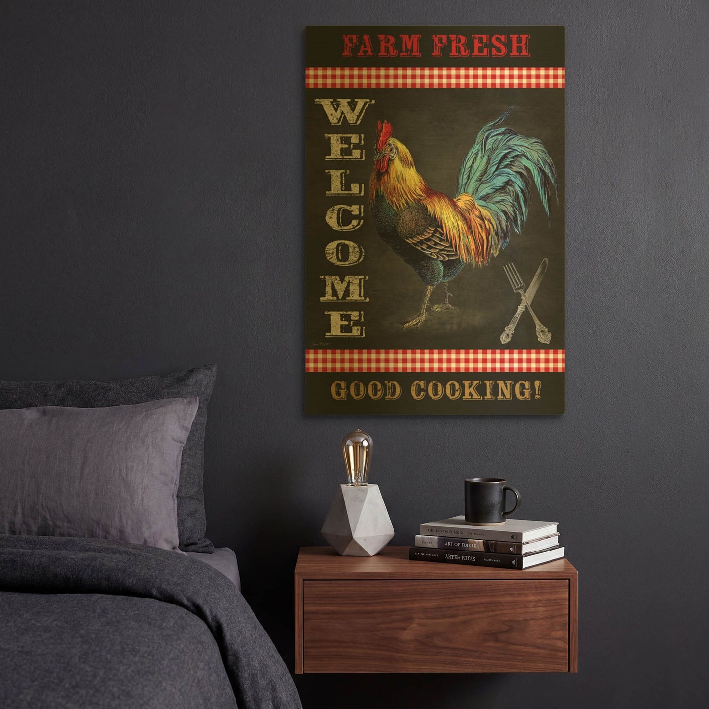 'Farm Fresh Welcome Rooster' By Jean Plout Gold Metal Wall Art