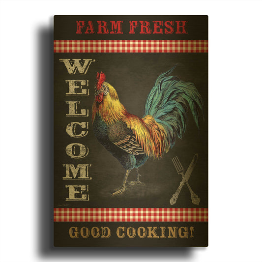 'Farm Fresh Welcome Rooster' By Jean Plout Gold Metal Wall Art
