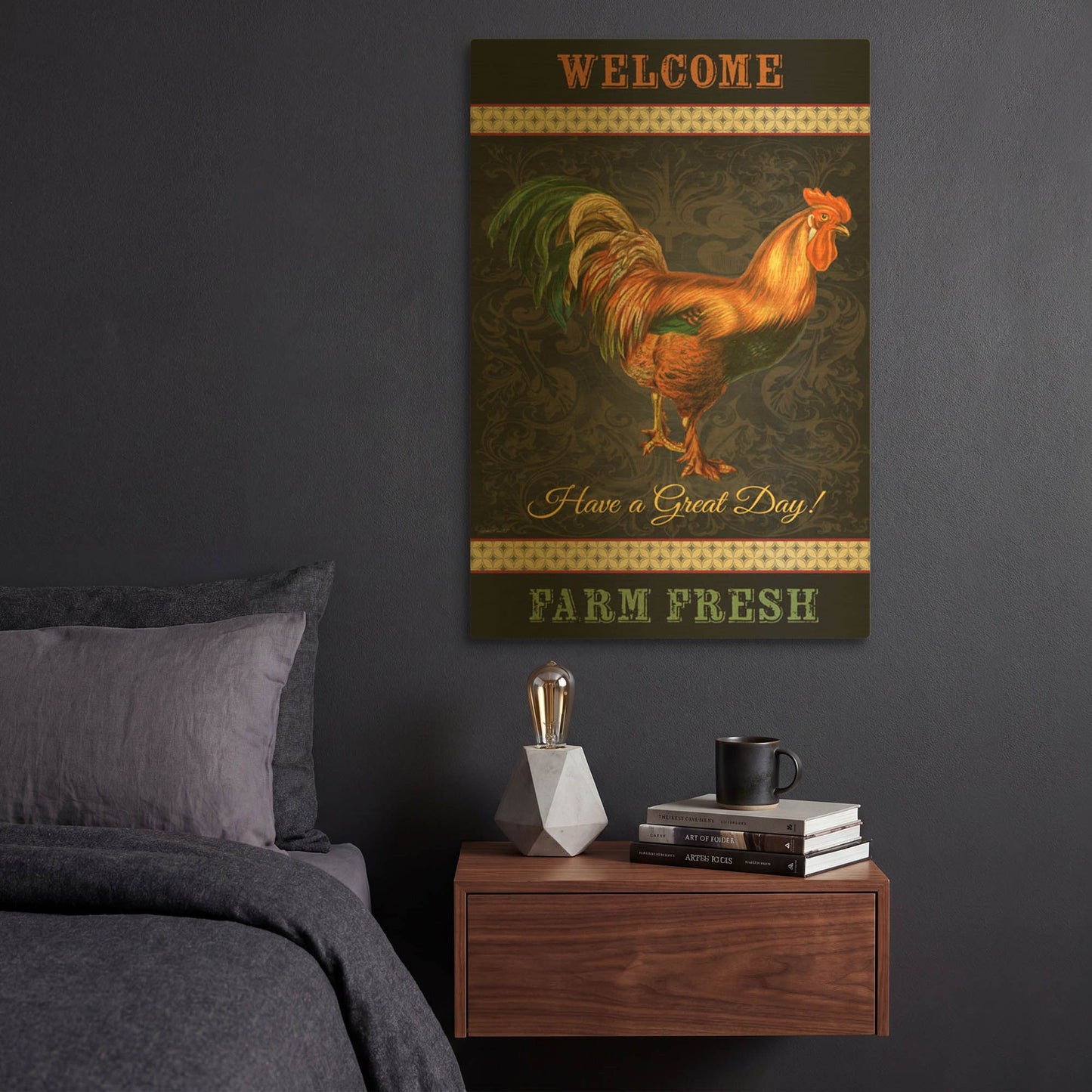 'Farm Fresh Rooster II' By Jean Plout Gold Metal Wall Art