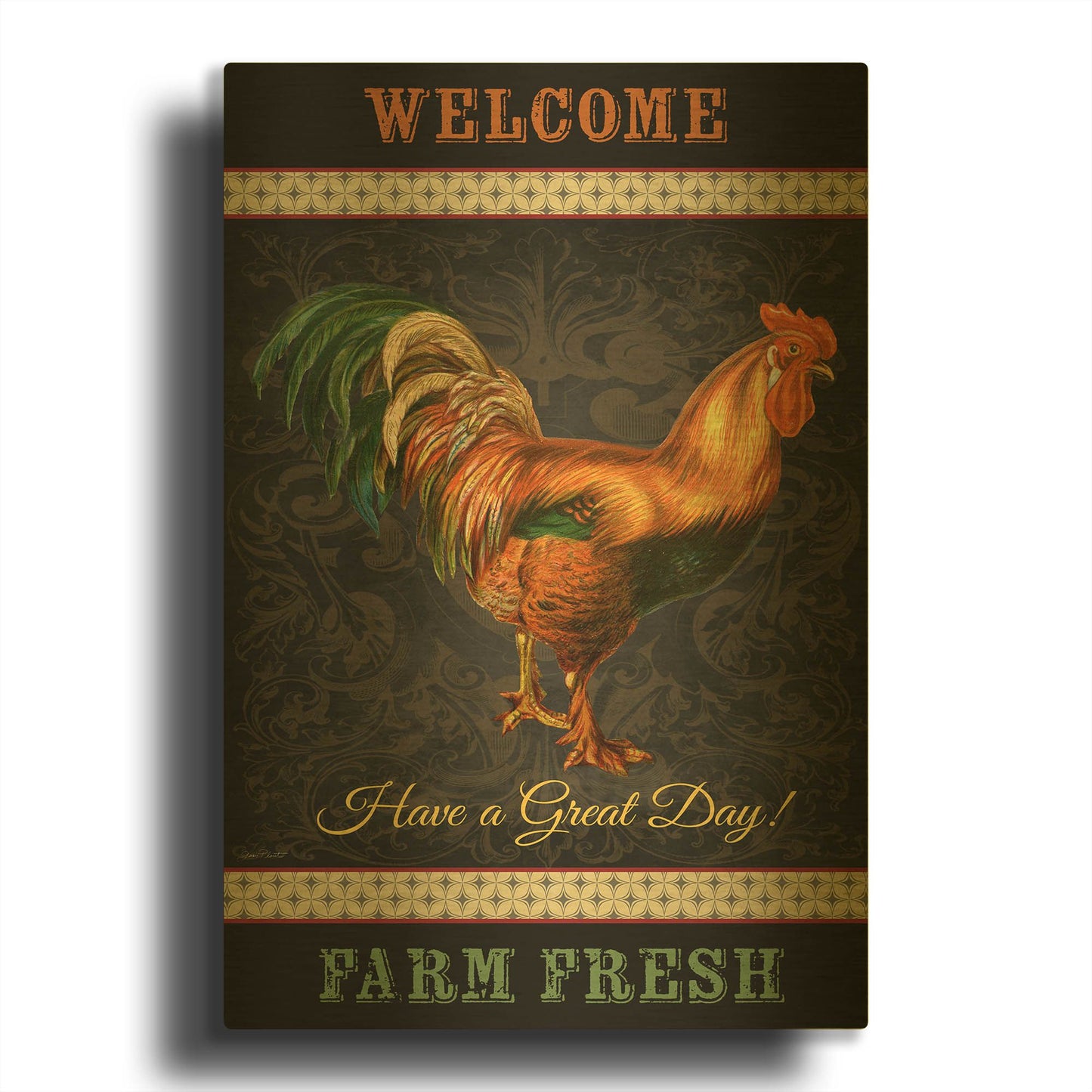 'Farm Fresh Rooster II' By Jean Plout Gold Metal Wall Art