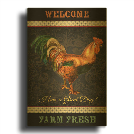 'Farm Fresh Rooster II' By Jean Plout Gold Metal Wall Art